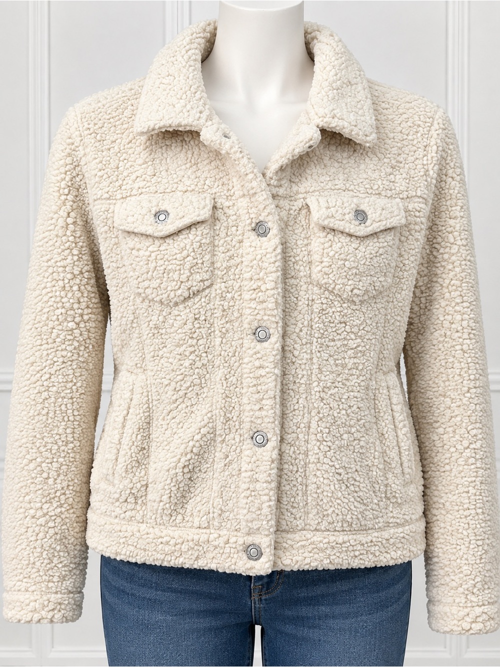 Mudd Cream Sherpa Button-Front Jacket